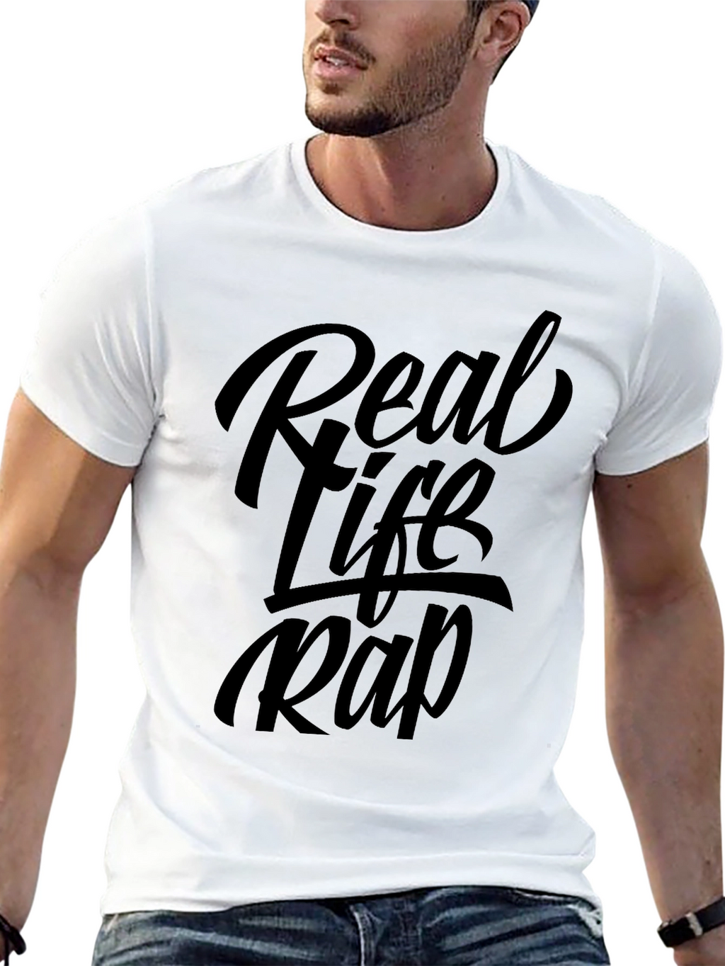 Real Life Rap Black Graphic Tee Shirt