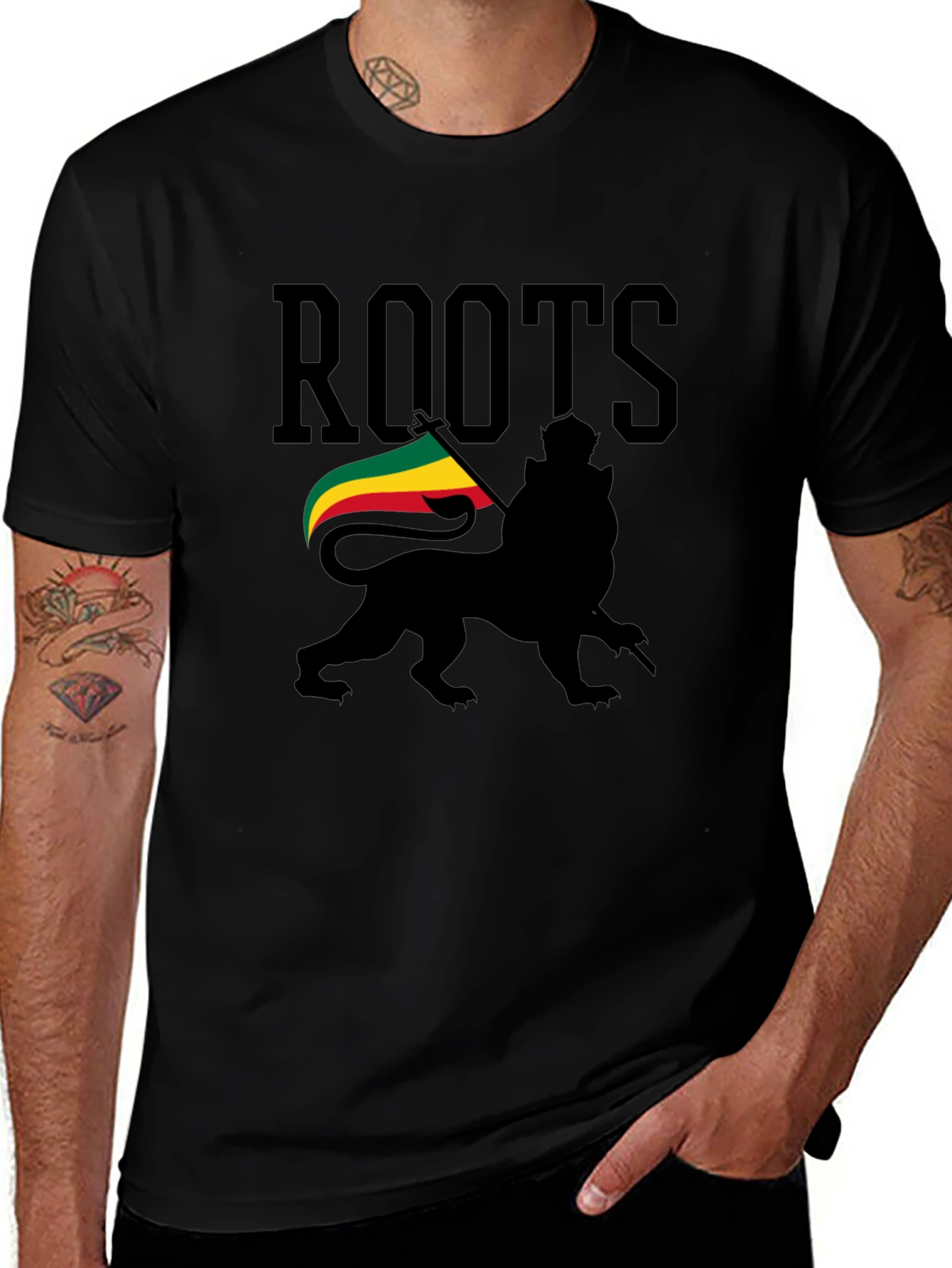 Roots Lion Black T-Shirt Reggae Rasta