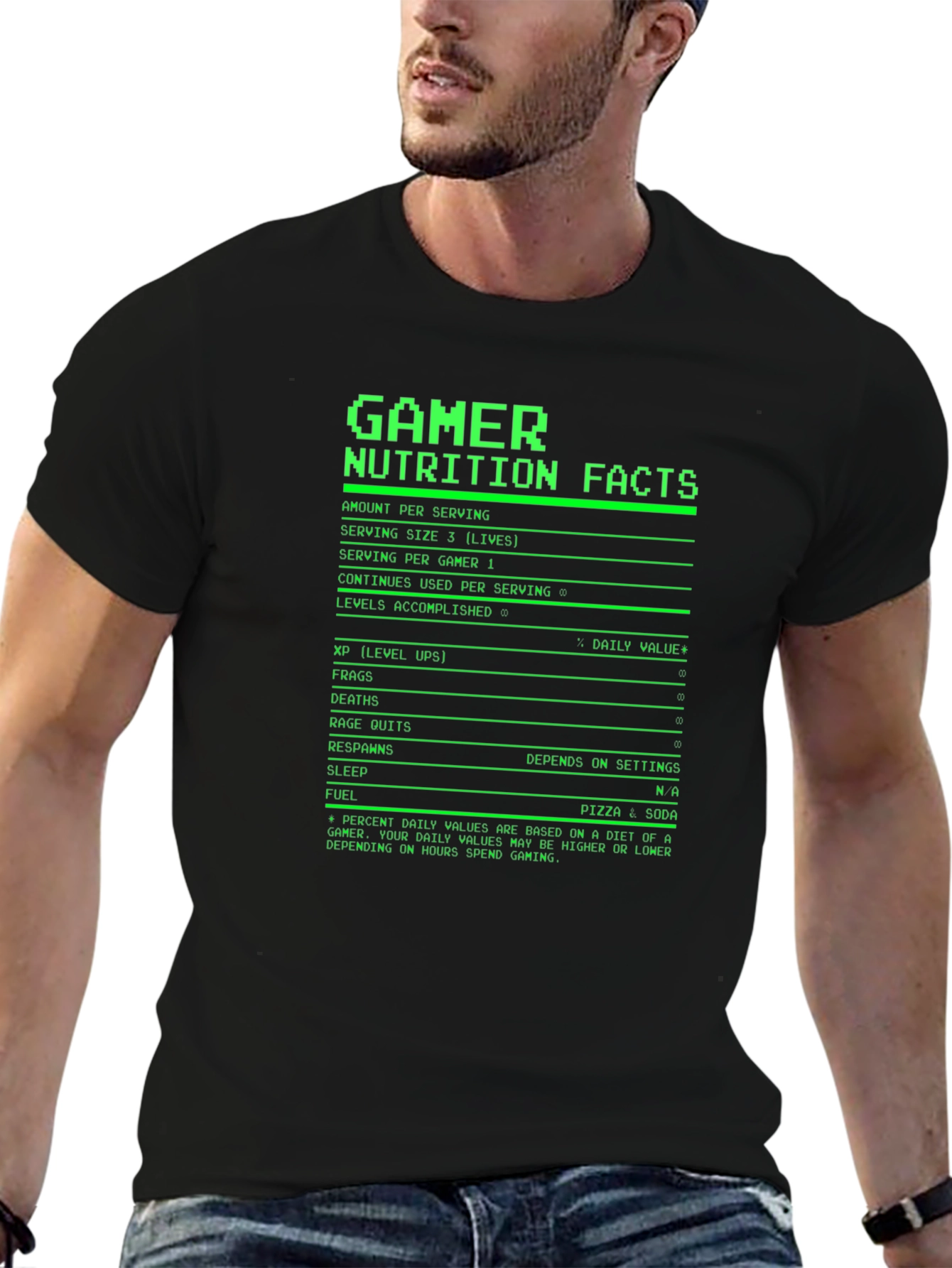 Gamer Nutrition Facts T-Shirt - Black Novelty Tee