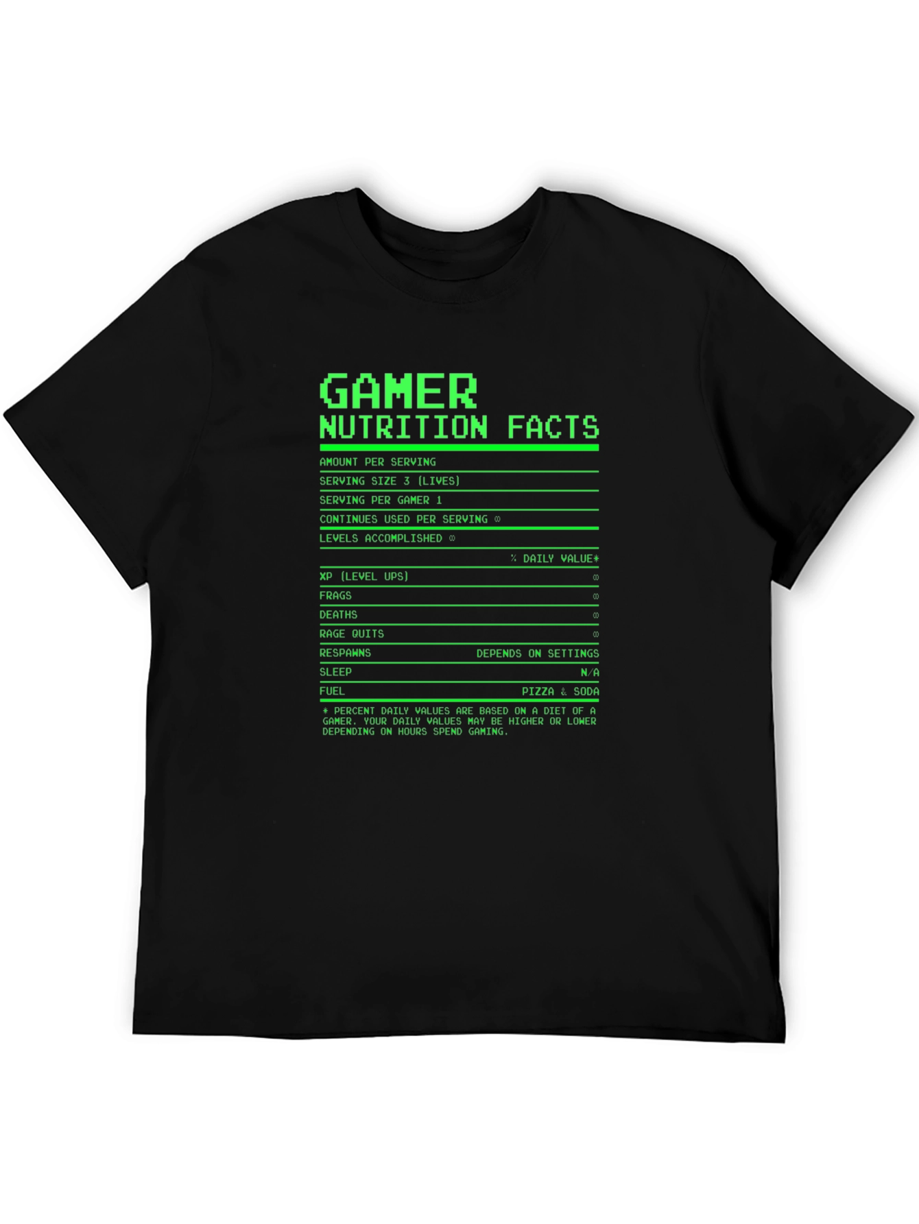 Gamer Nutrition Facts T-Shirt - Black Novelty Tee