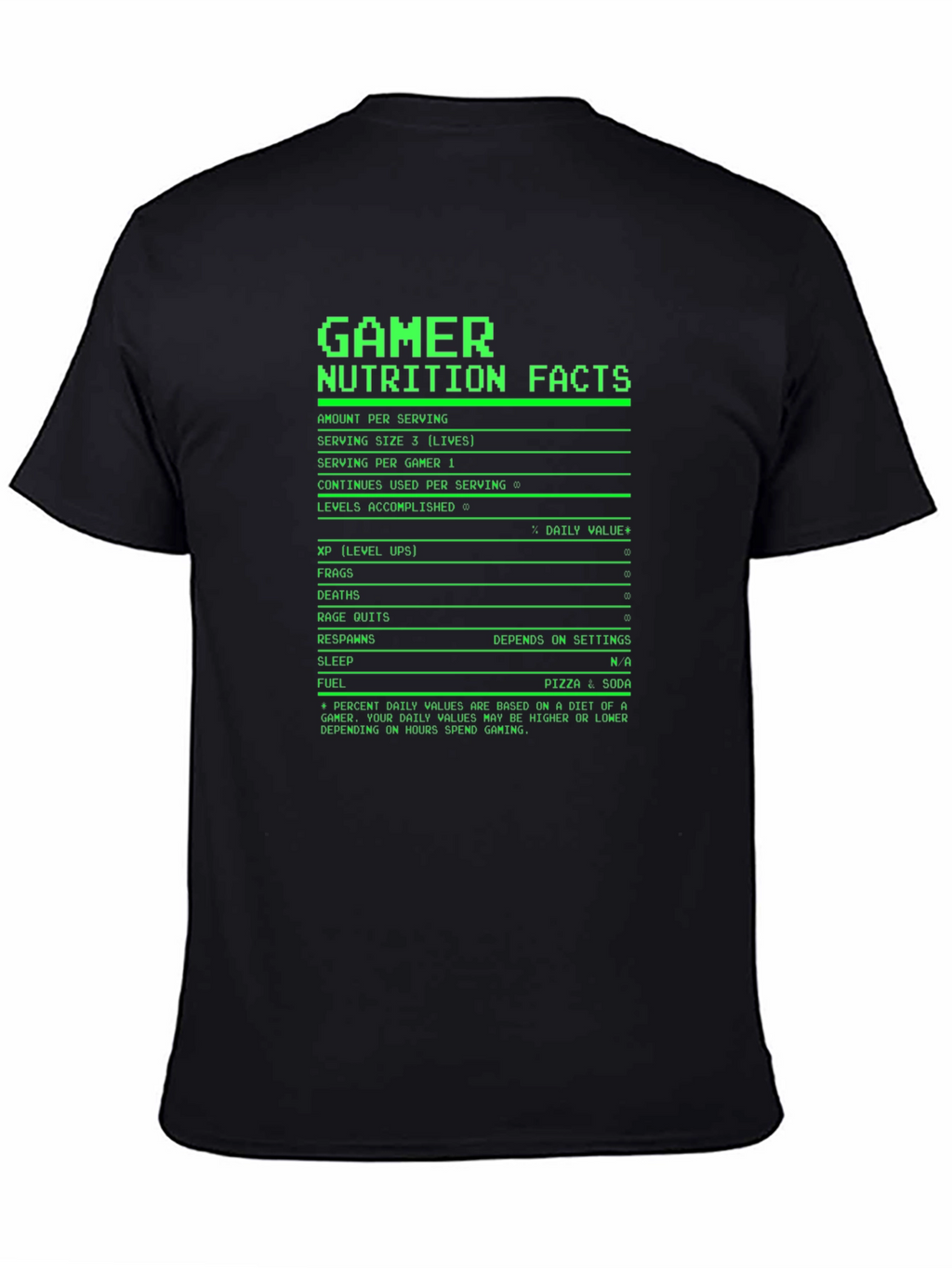 Gamer Nutrition Facts T-Shirt - Black Novelty Tee