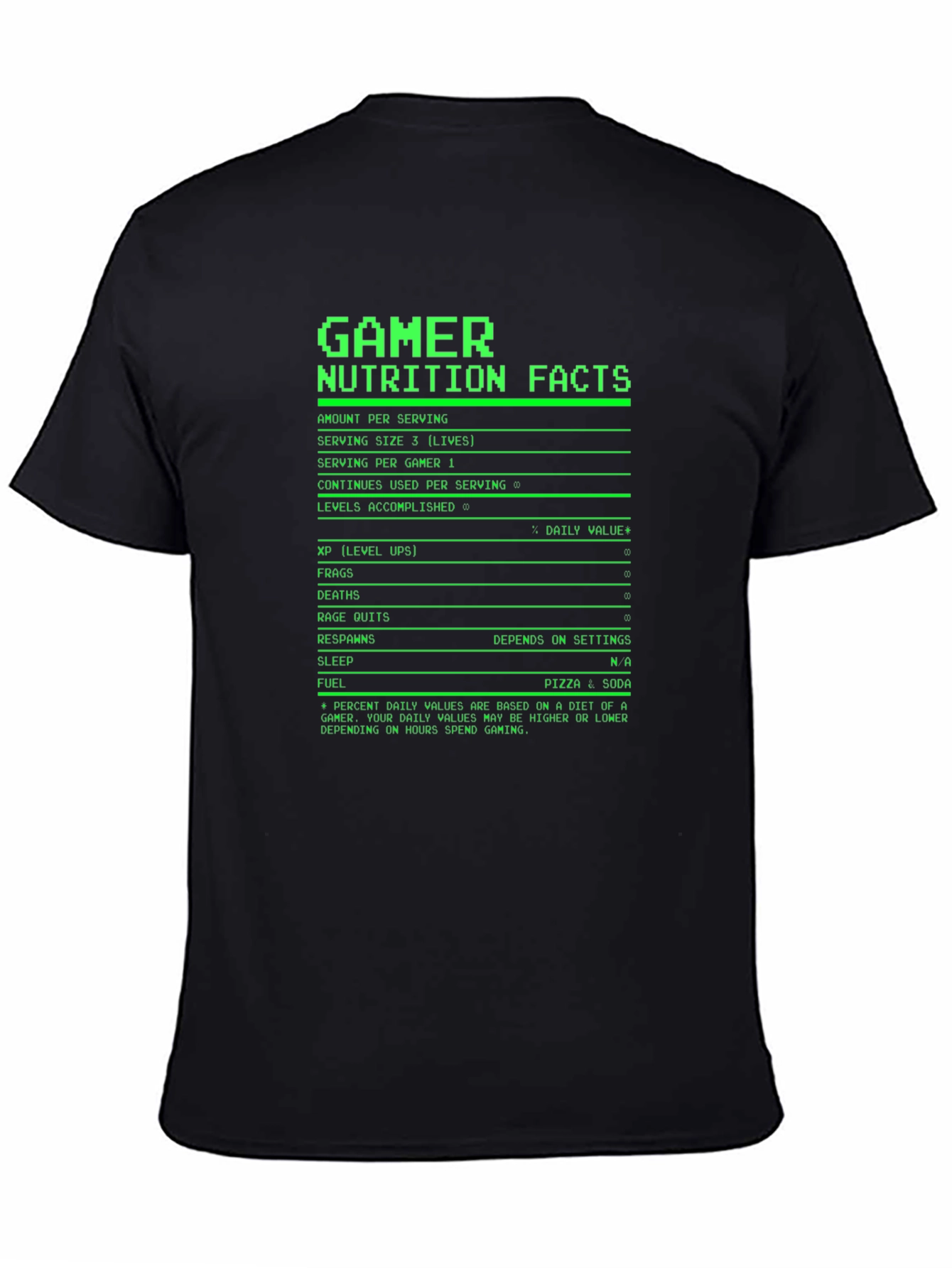 Gamer Nutrition Facts T-Shirt - Black Novelty Tee