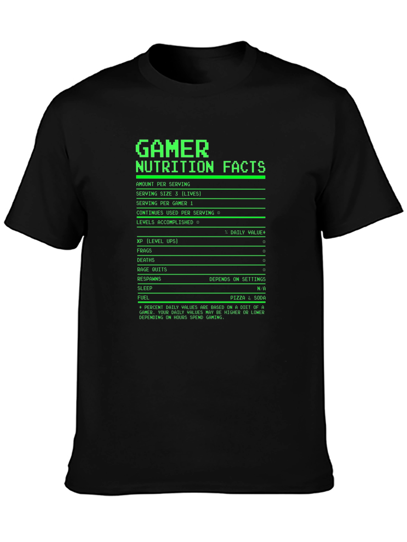Gamer Nutrition Facts T-Shirt - Black Novelty Tee