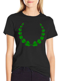 Classic Black T-Shirt with Green Laurel Wreath Design