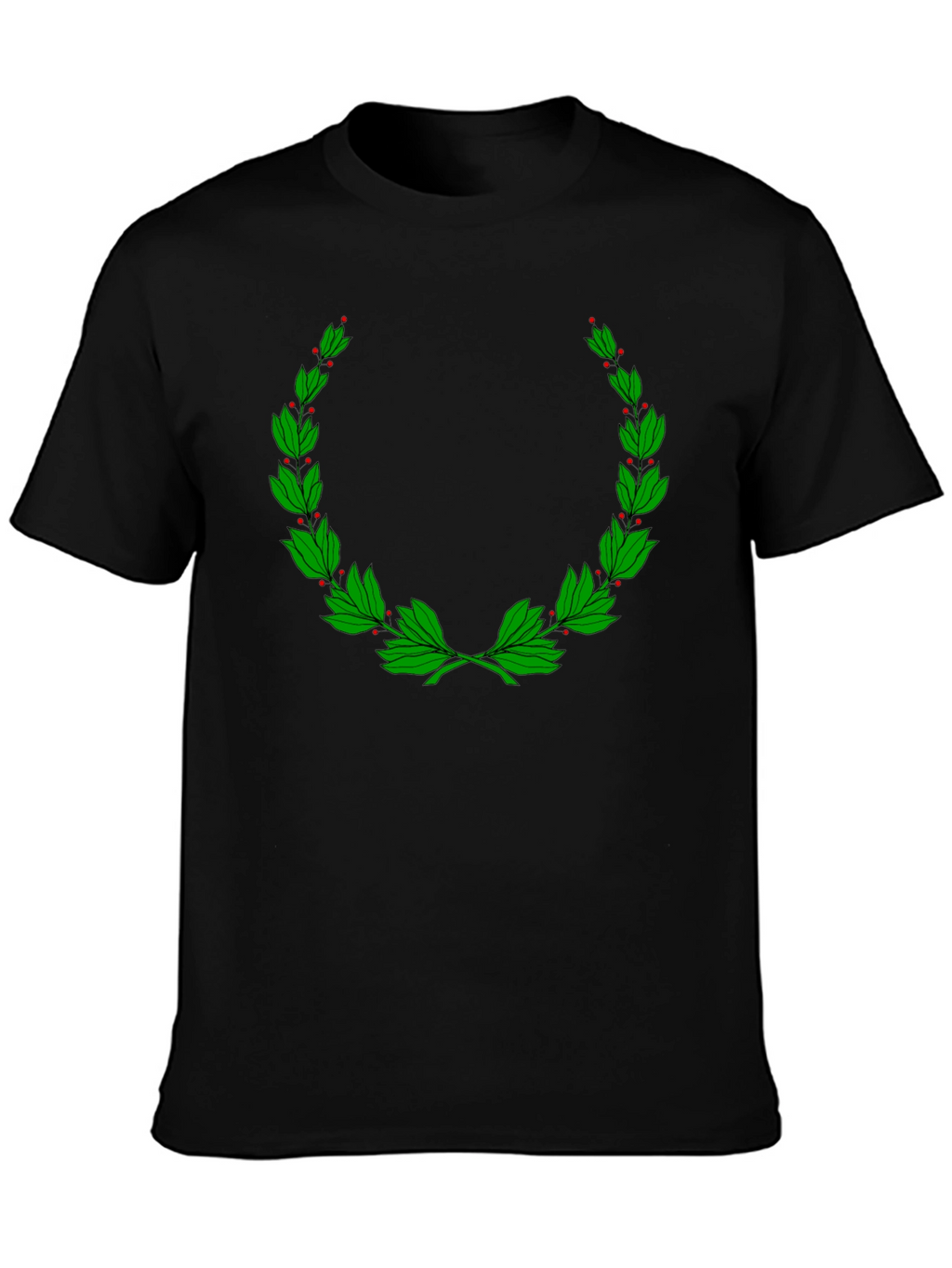 Classic Black T-Shirt with Green Laurel Wreath Design
