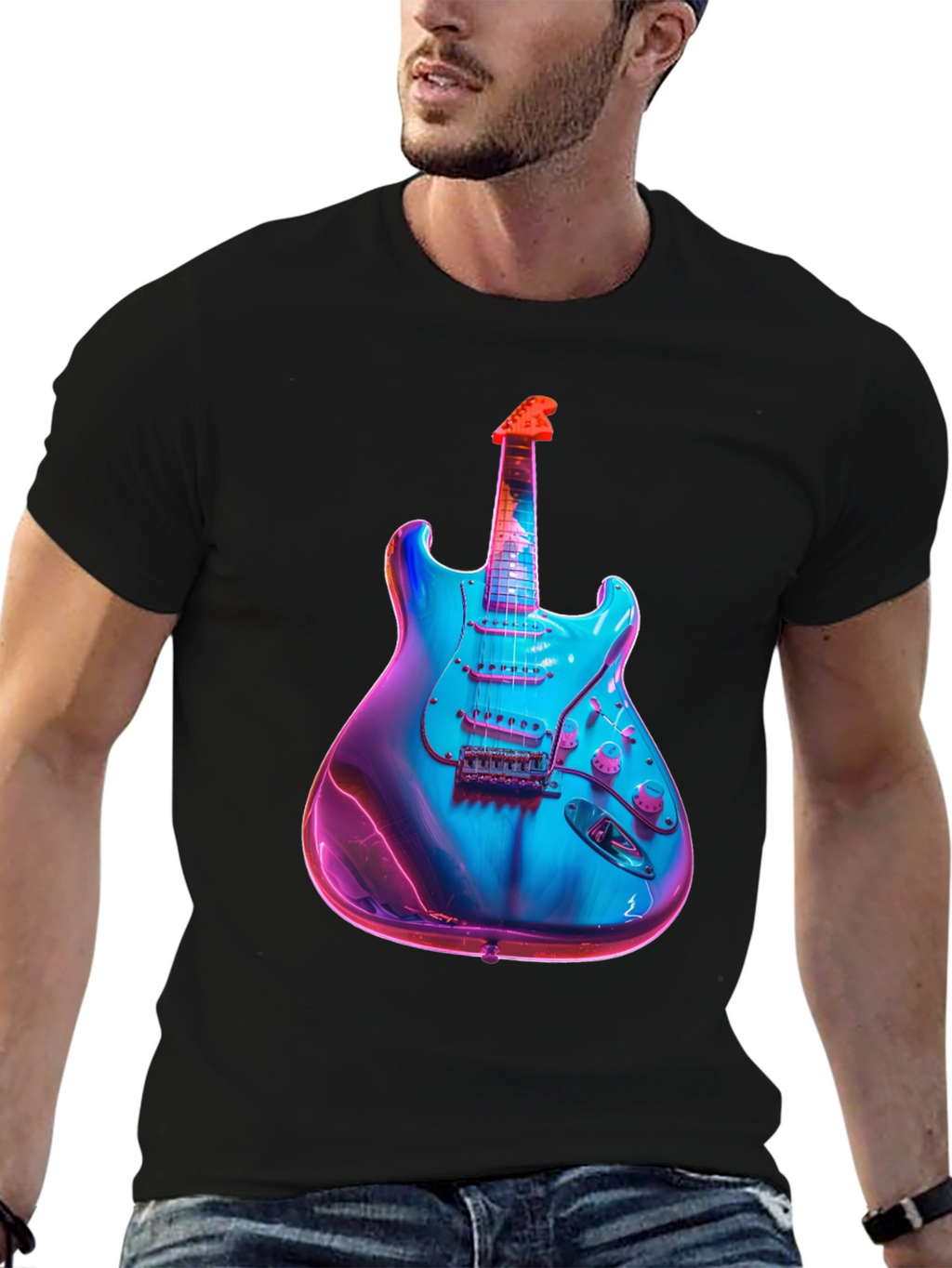 Electric Guitar Graphic T-Shirt - Black