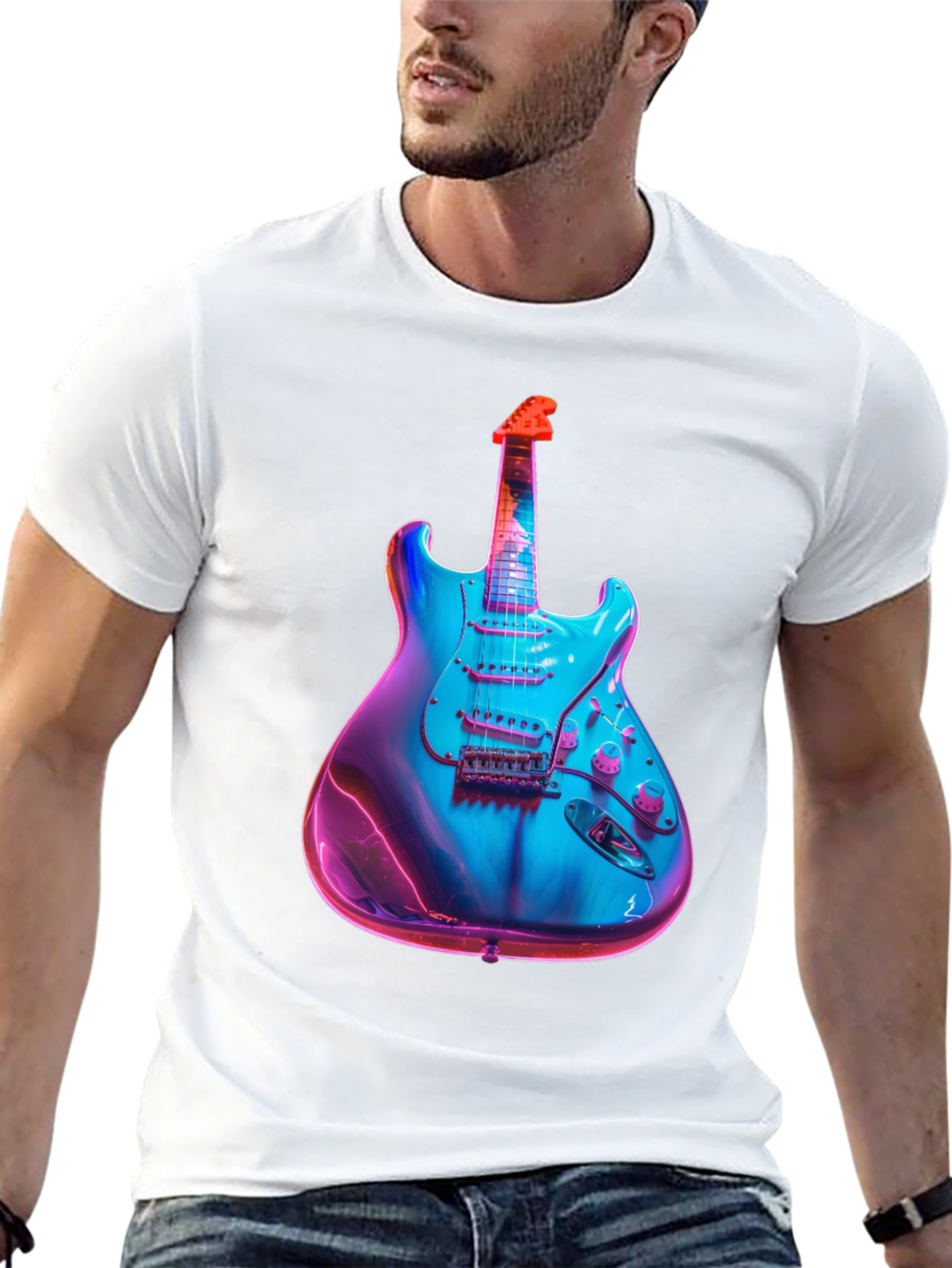 Electric Guitar Graphic T-Shirt - Black