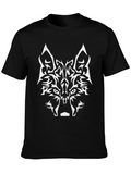 Tribal Wolf Graphic Tee - Black Cotton