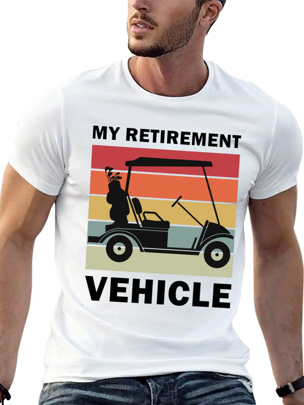 My Retirement Vehicle T-Shirt - Golf Cart Sunset Design