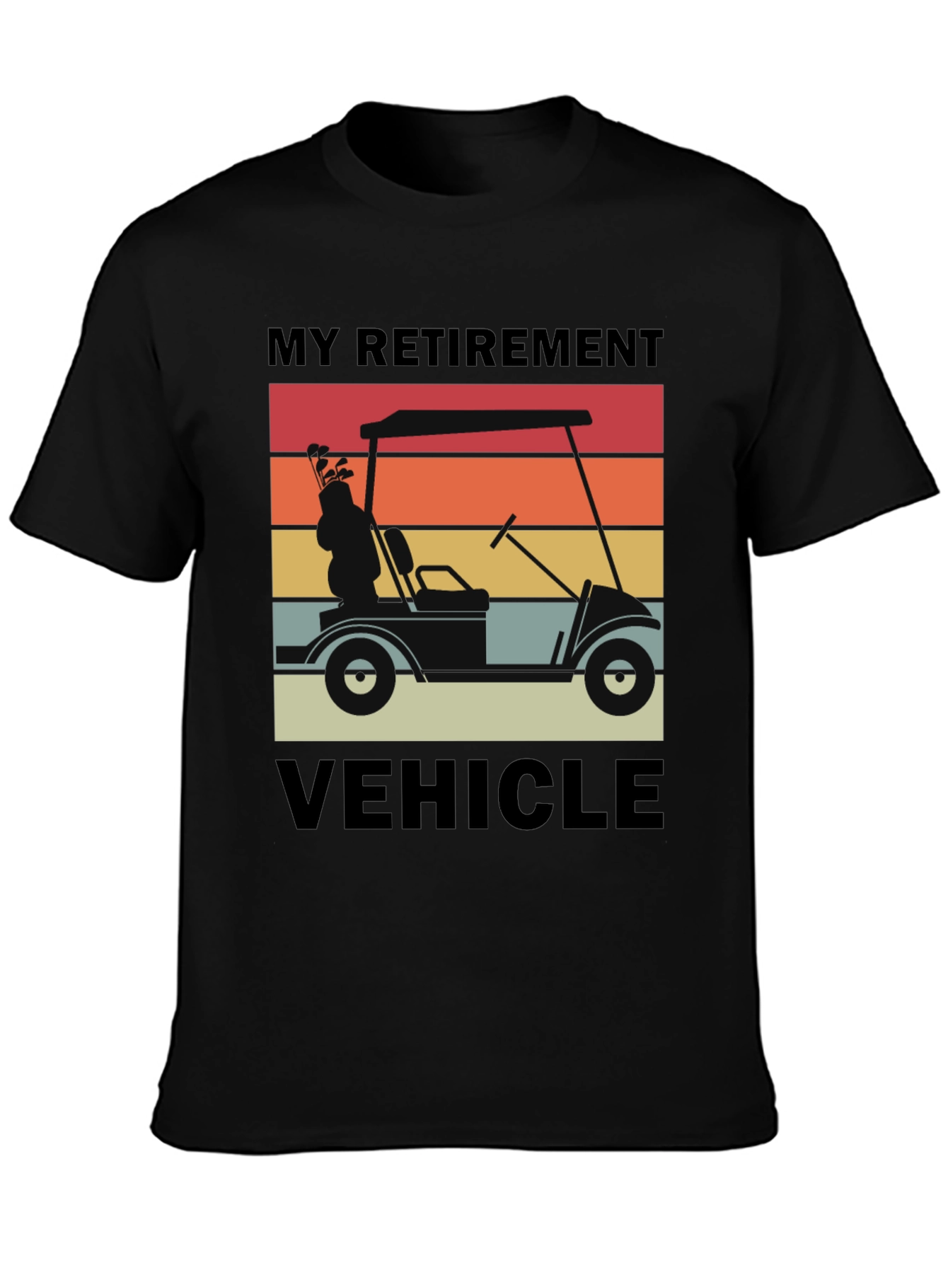 My Retirement Vehicle T-Shirt - Golf Cart Sunset Design