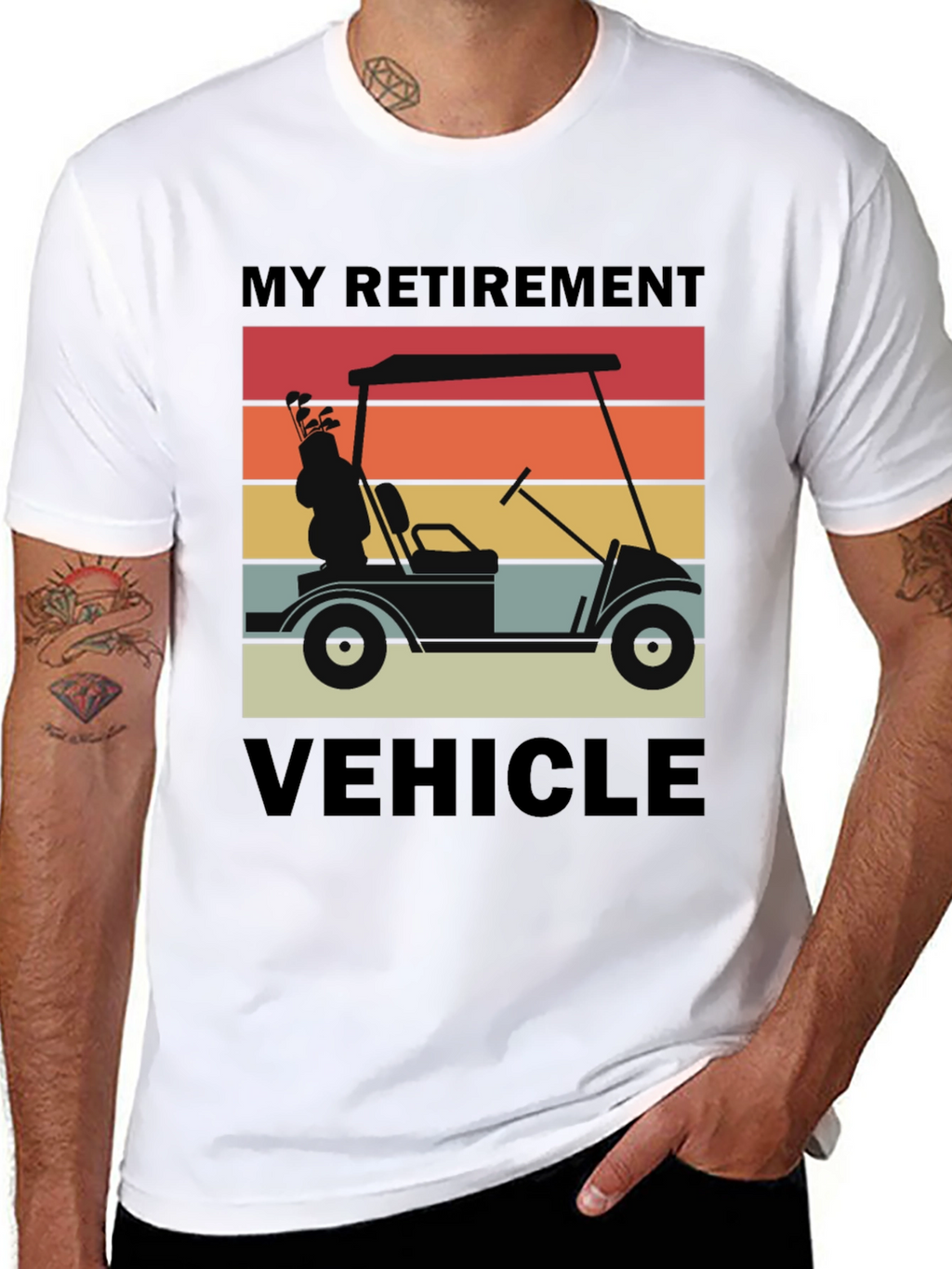 My Retirement Vehicle T-Shirt - Golf Cart Sunset Design