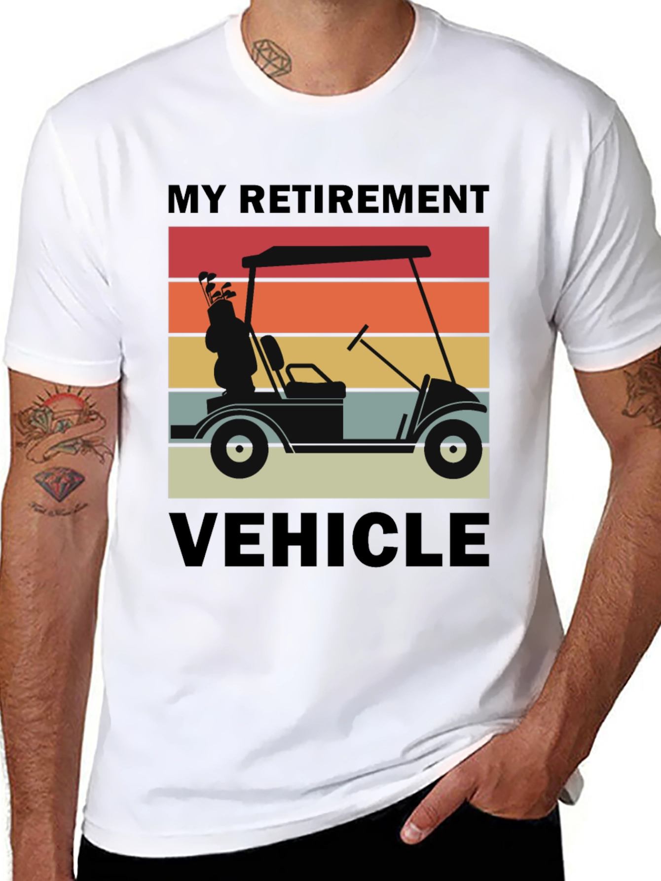 My Retirement Vehicle T-Shirt - Golf Cart Sunset Design