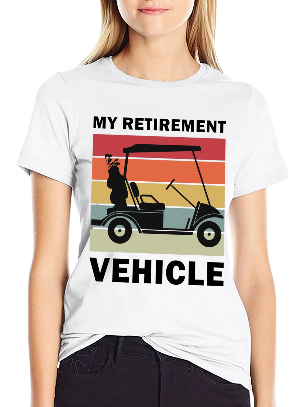 My Retirement Vehicle T-Shirt - Golf Cart Sunset Design