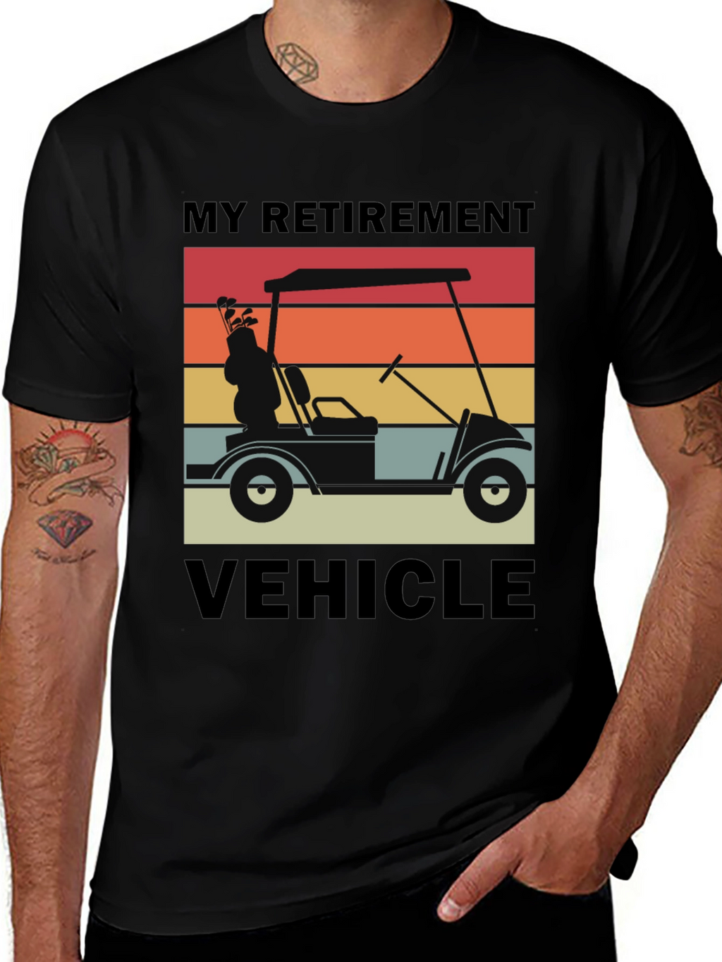 My Retirement Vehicle T-Shirt - Golf Cart Sunset Design