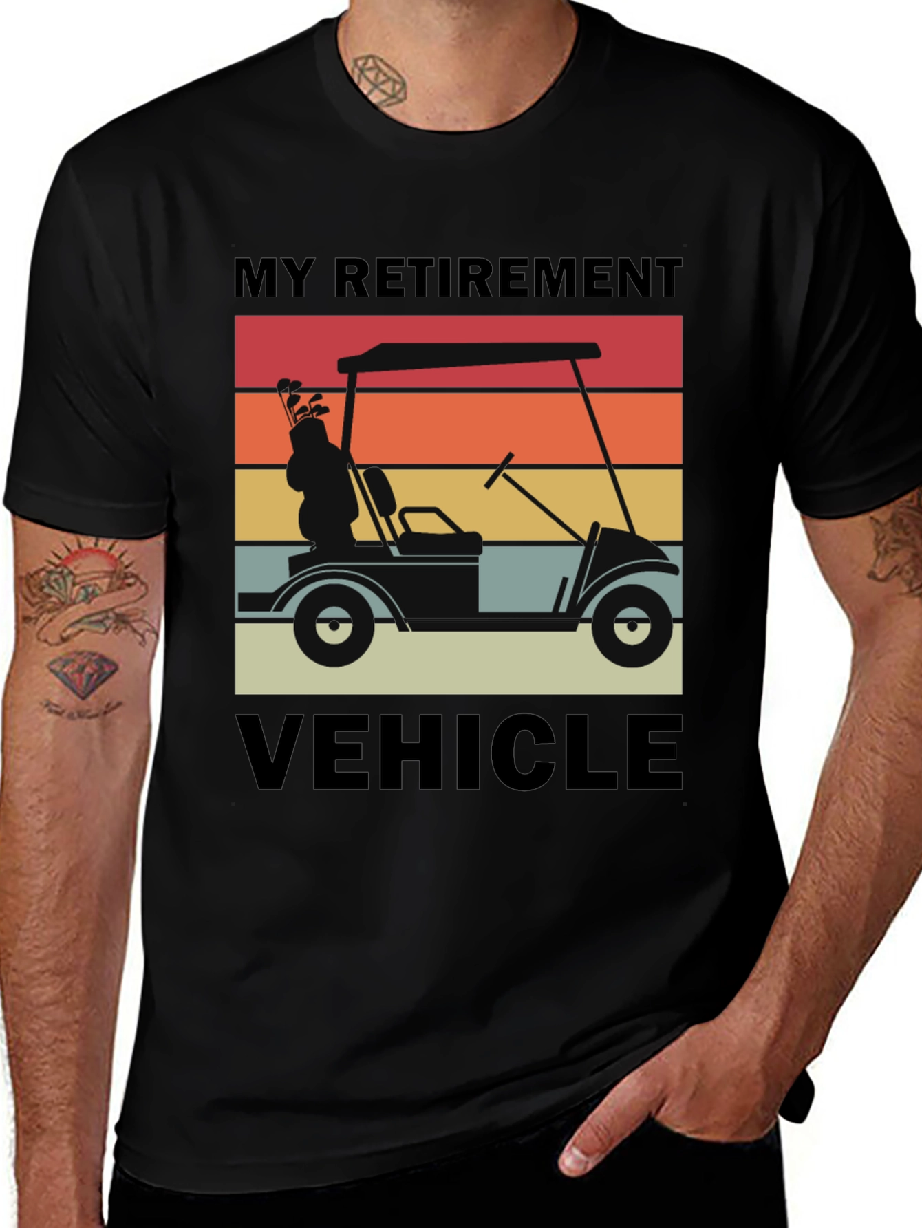 My Retirement Vehicle T-Shirt - Golf Cart Sunset Design