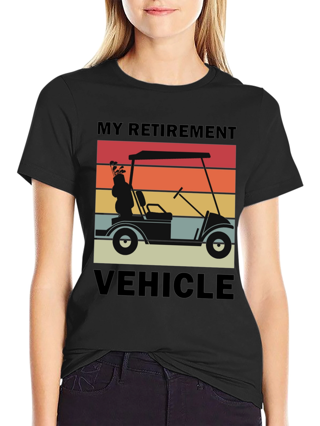My Retirement Vehicle T-Shirt - Golf Cart Sunset Design