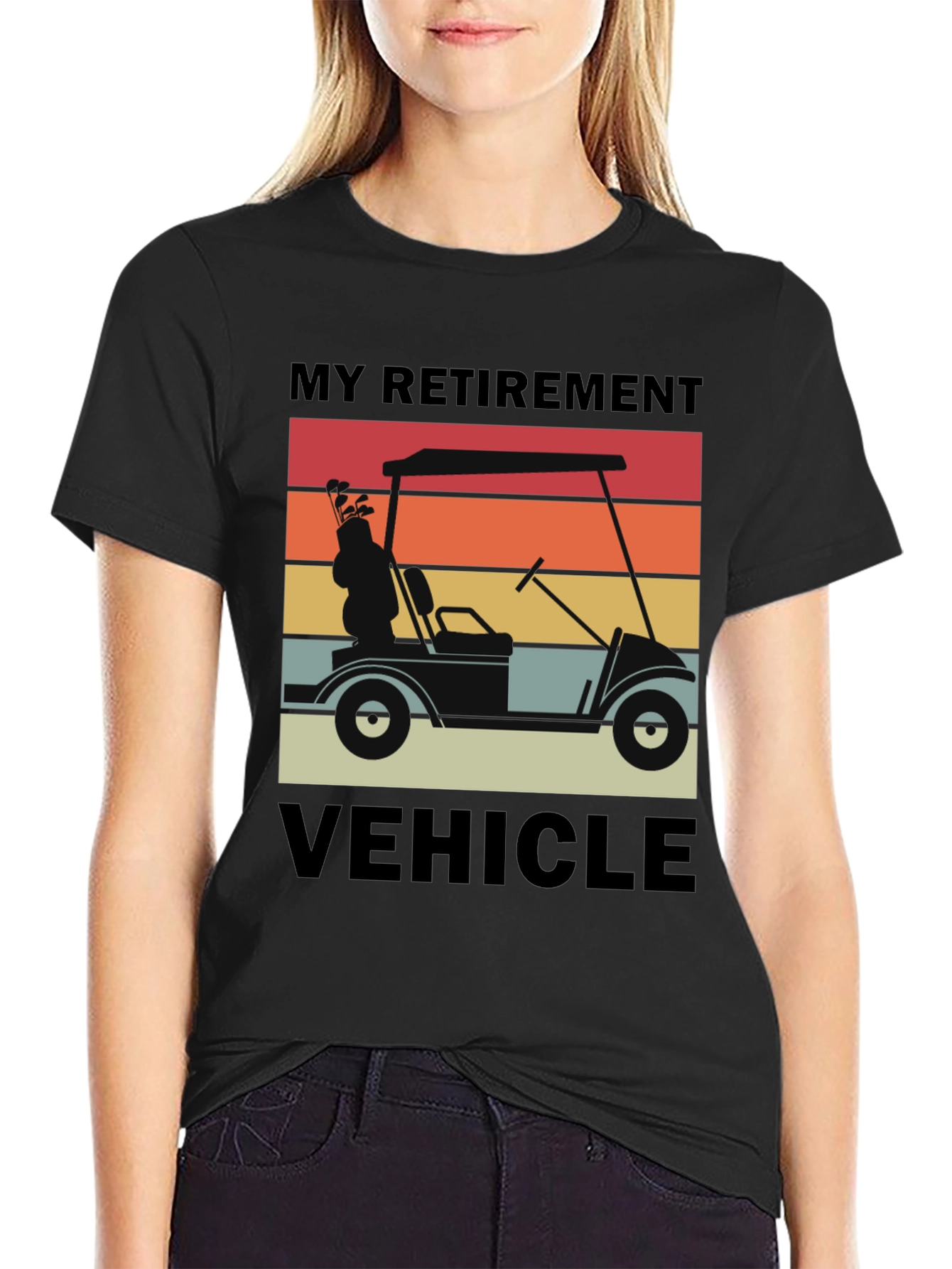 My Retirement Vehicle T-Shirt - Golf Cart Sunset Design
