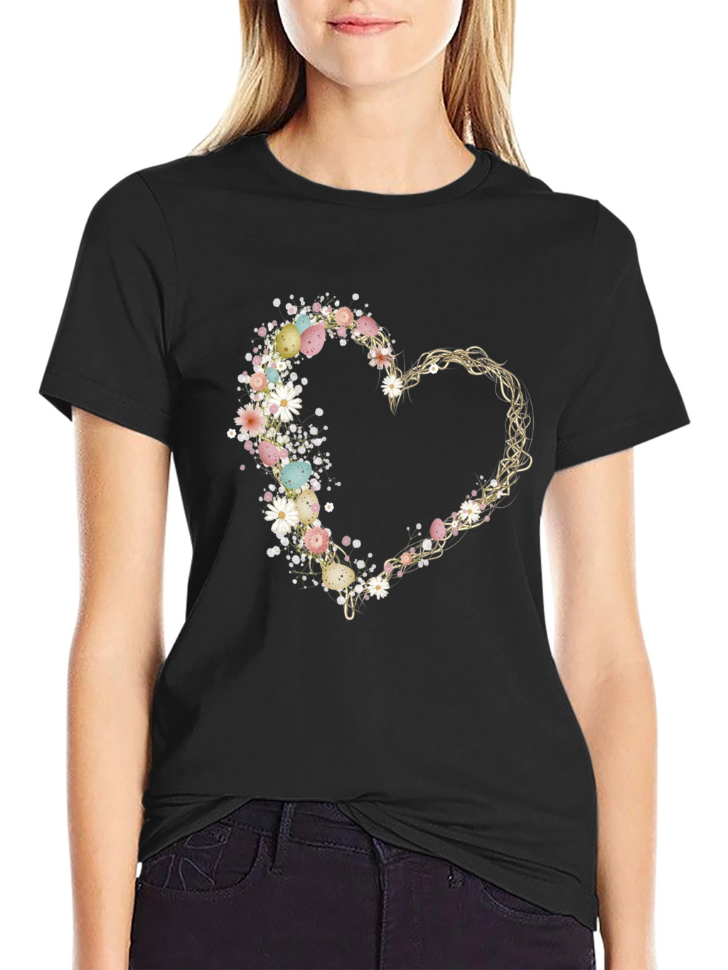 Floral Easter Egg Heart T-Shirt