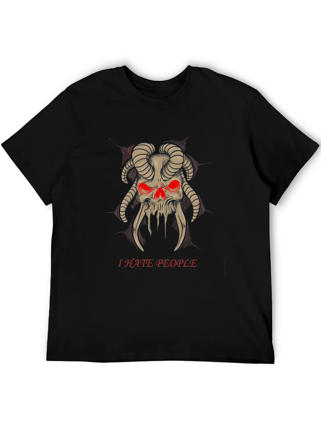 I Hate People Skull Horns T-Shirt Black
