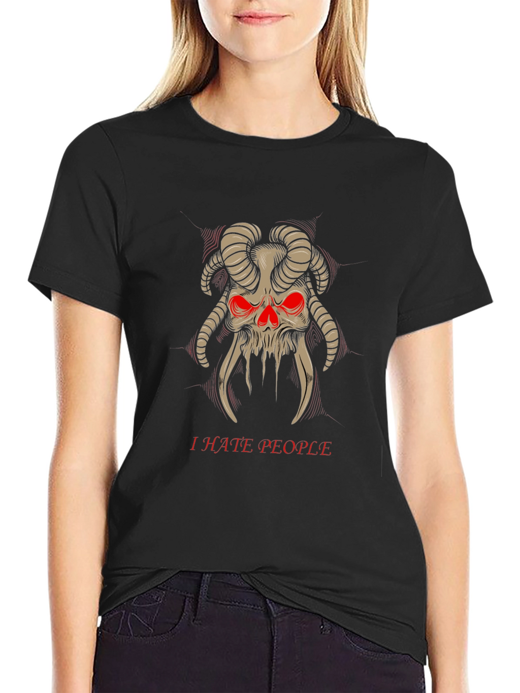 I Hate People Skull Horns T-Shirt Black