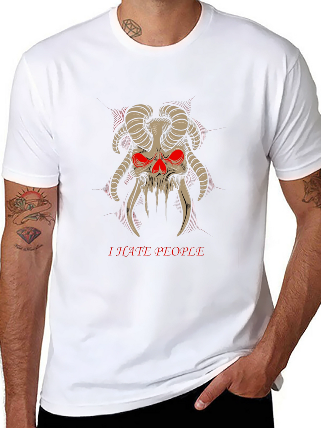 I Hate People Skull Horns T-Shirt Black