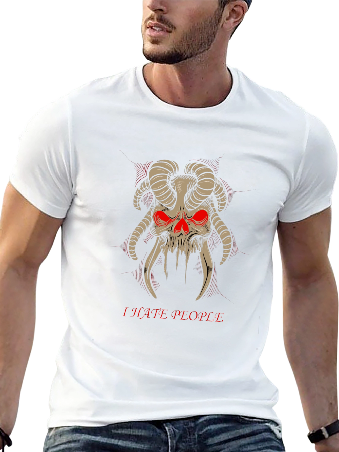 I Hate People Skull Horns T-Shirt Black