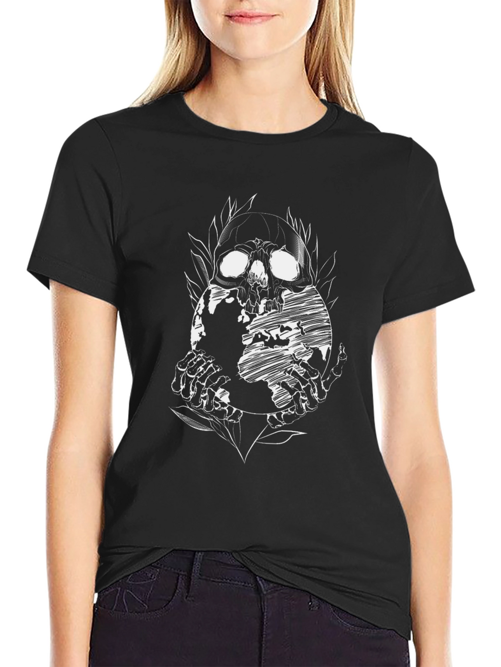 Skull Globe Graphic Tee - Black