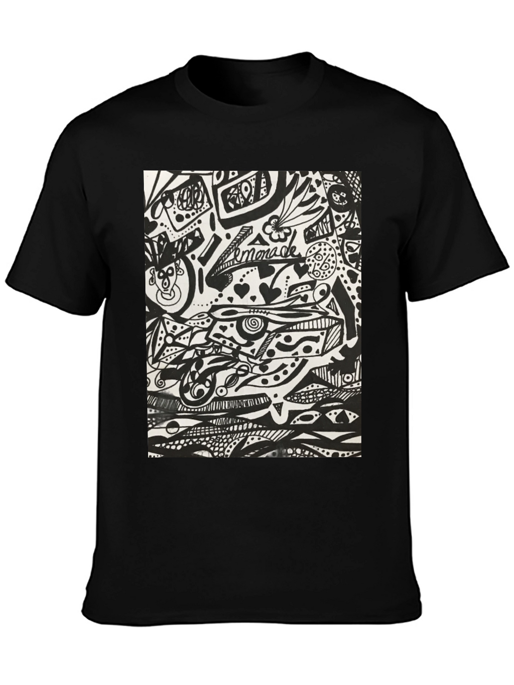Abstract Doodle Art Black T-Shirt - Unique Graphic Tee