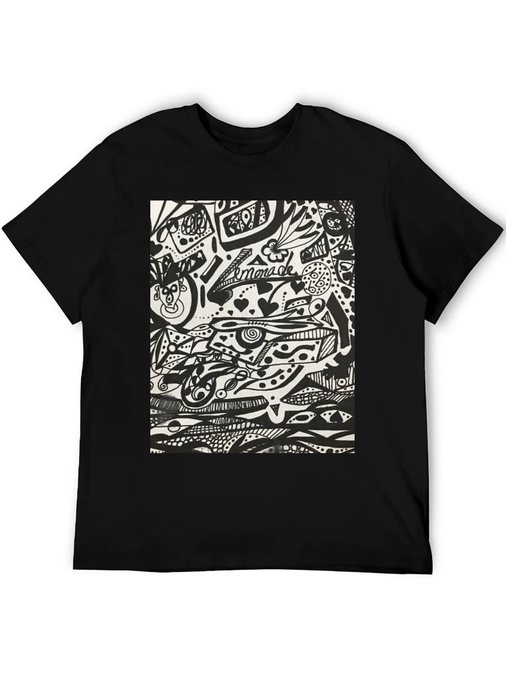 Abstract Doodle Art Black T-Shirt - Unique Graphic Tee
