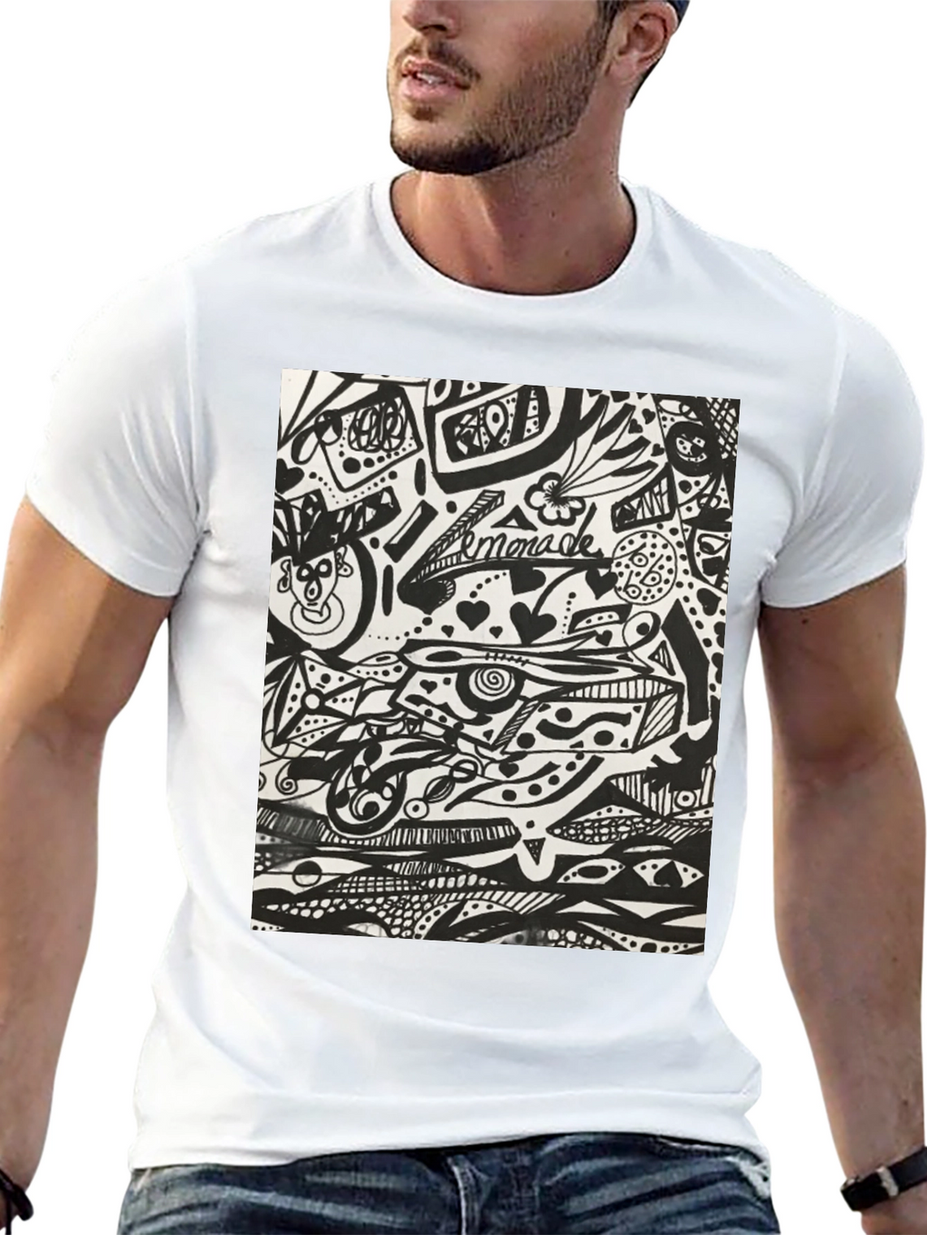 Abstract Doodle Art Black T-Shirt - Unique Graphic Tee