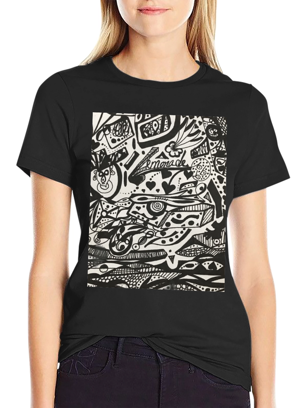 Abstract Doodle Art Black T-Shirt - Unique Graphic Tee