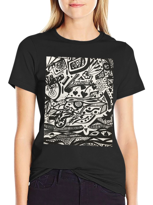 Abstract Doodle Art Black T-Shirt - Unique Graphic Tee