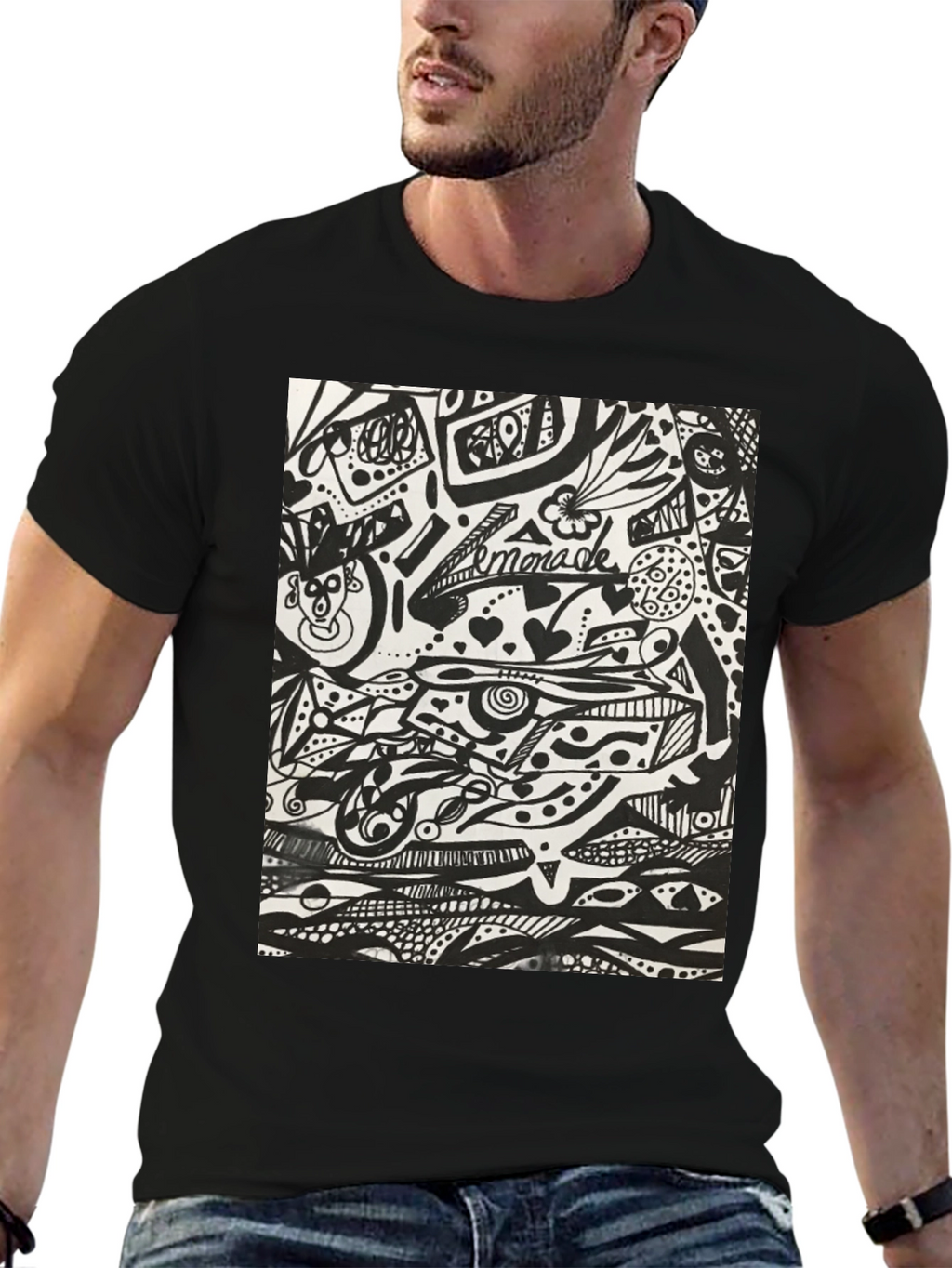 Abstract Doodle Art Black T-Shirt - Unique Graphic Tee