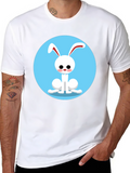 Cute Cartoon Rabbit Graphic Tee - Black