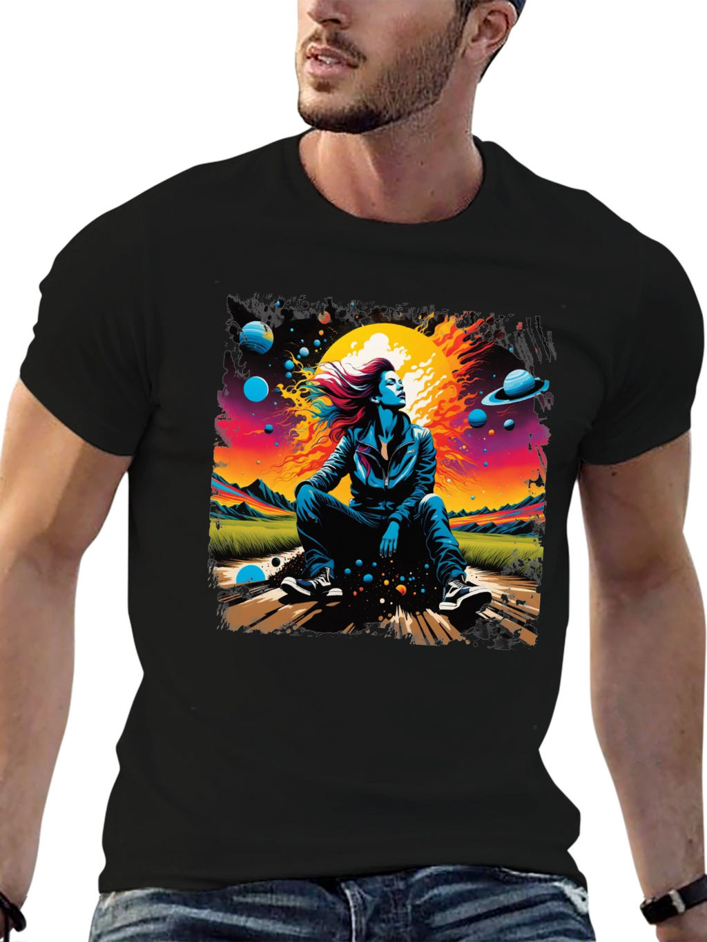 Cosmic Dreams Graphic Tee - Mens Black T-Shirt