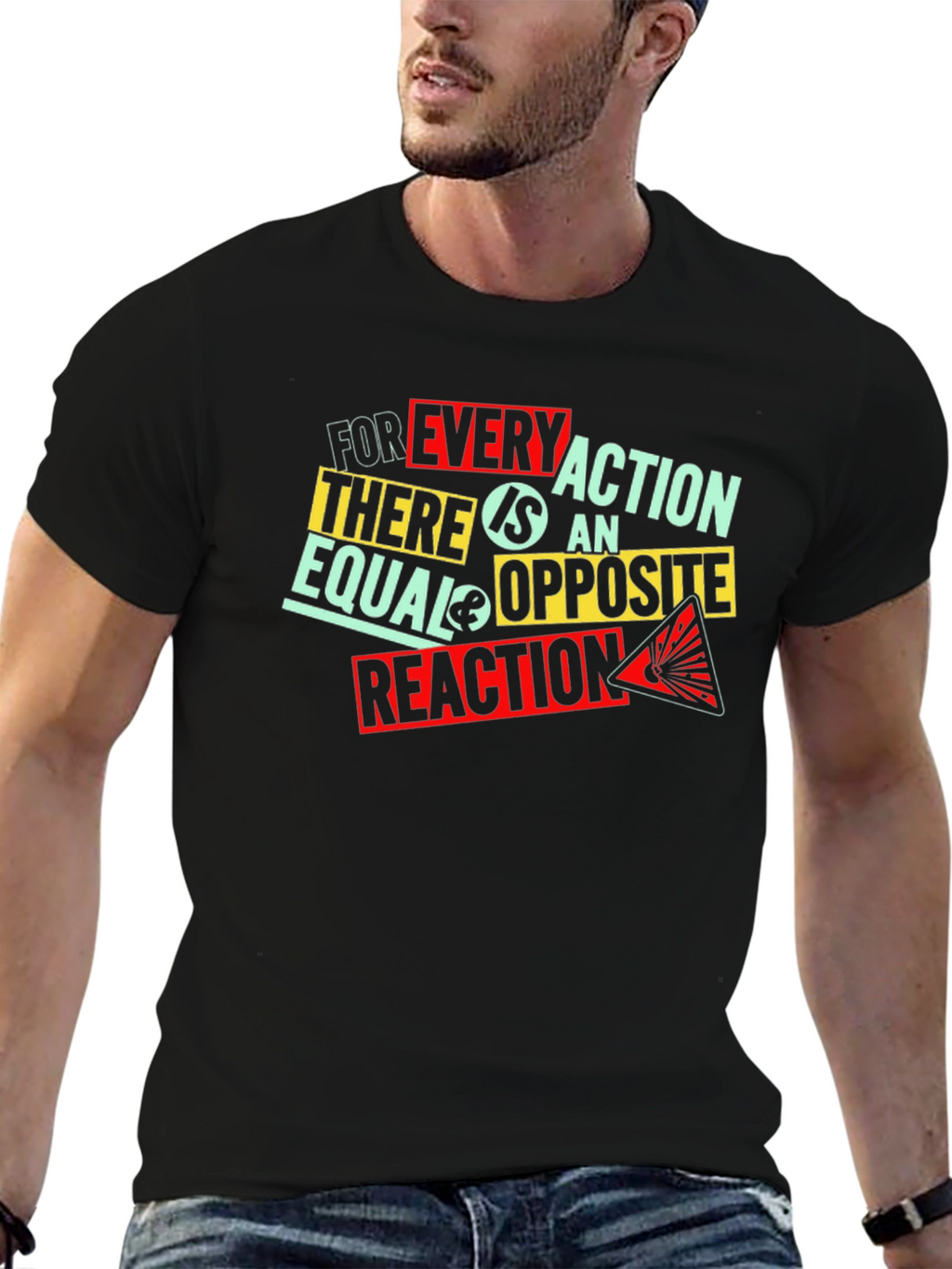 Every Action Reaction Graphic Print Black T-Shirt