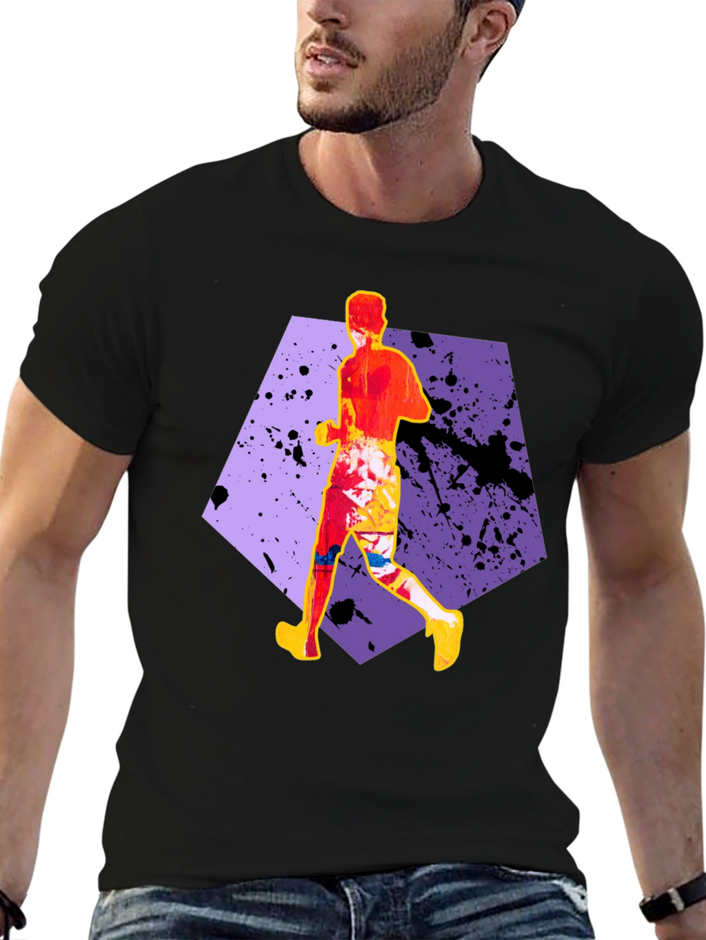 Abstract Runner Graphic Tee - Stylish Black T-Shirt