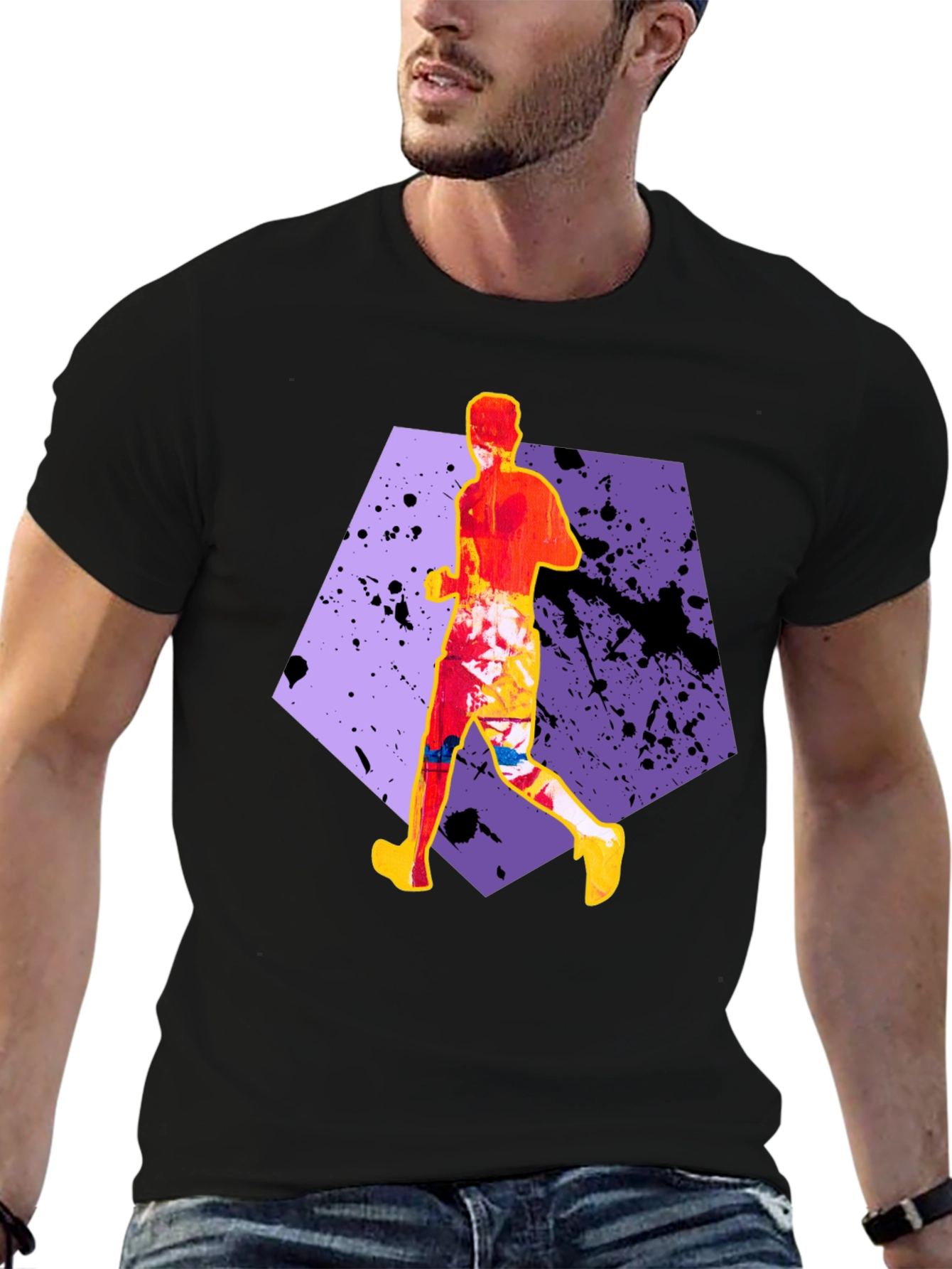 Abstract Runner Graphic Tee - Stylish Black T-Shirt