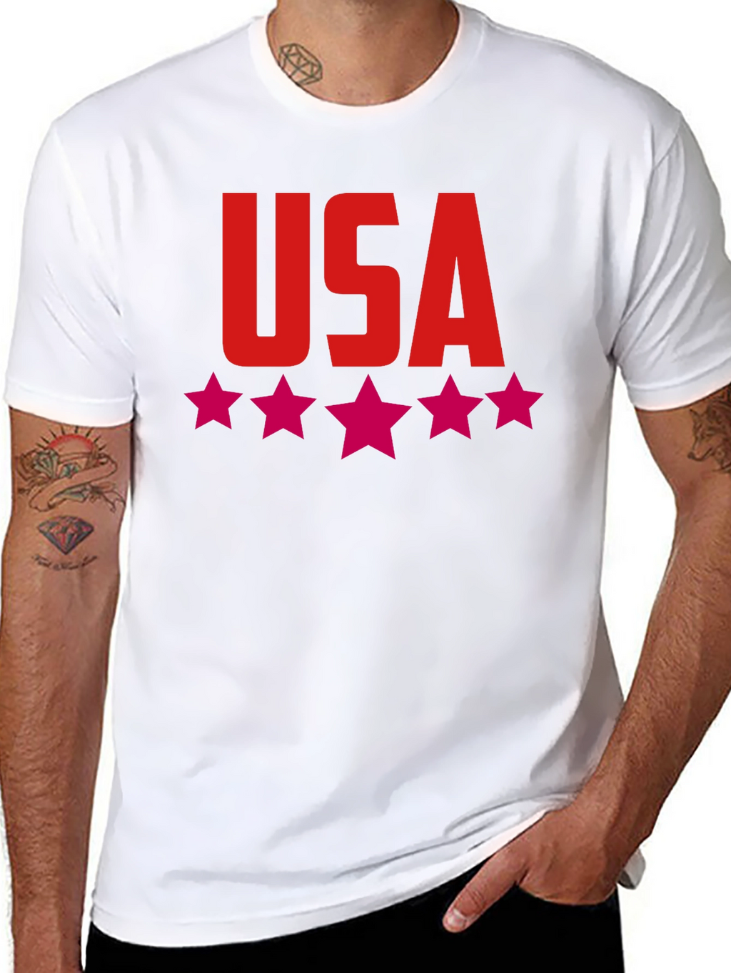 USA Stars Graphic Print Tee - Patriotic Black T-Shirt