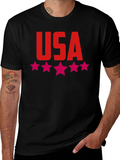 USA Stars Graphic Print Tee - Patriotic Black T-Shirt