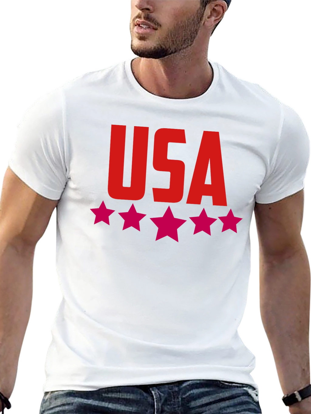 USA Stars Graphic Print Tee - Patriotic Black T-Shirt