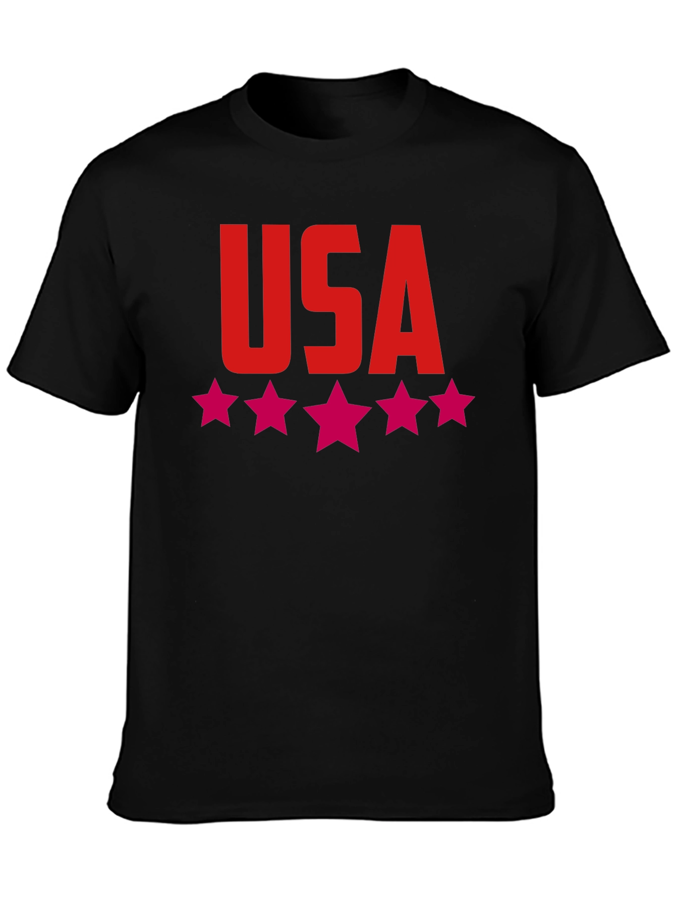 USA Stars Graphic Print Tee - Patriotic Black T-Shirt