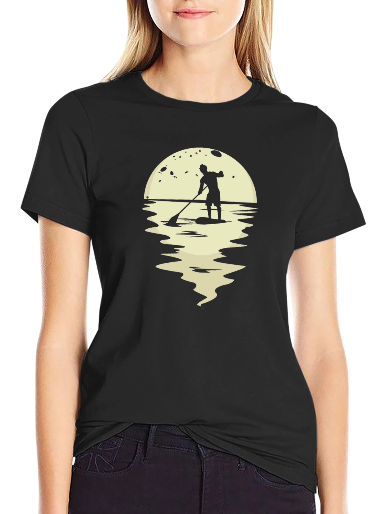 Paddle Boarder Moon Graphic T-Shirt