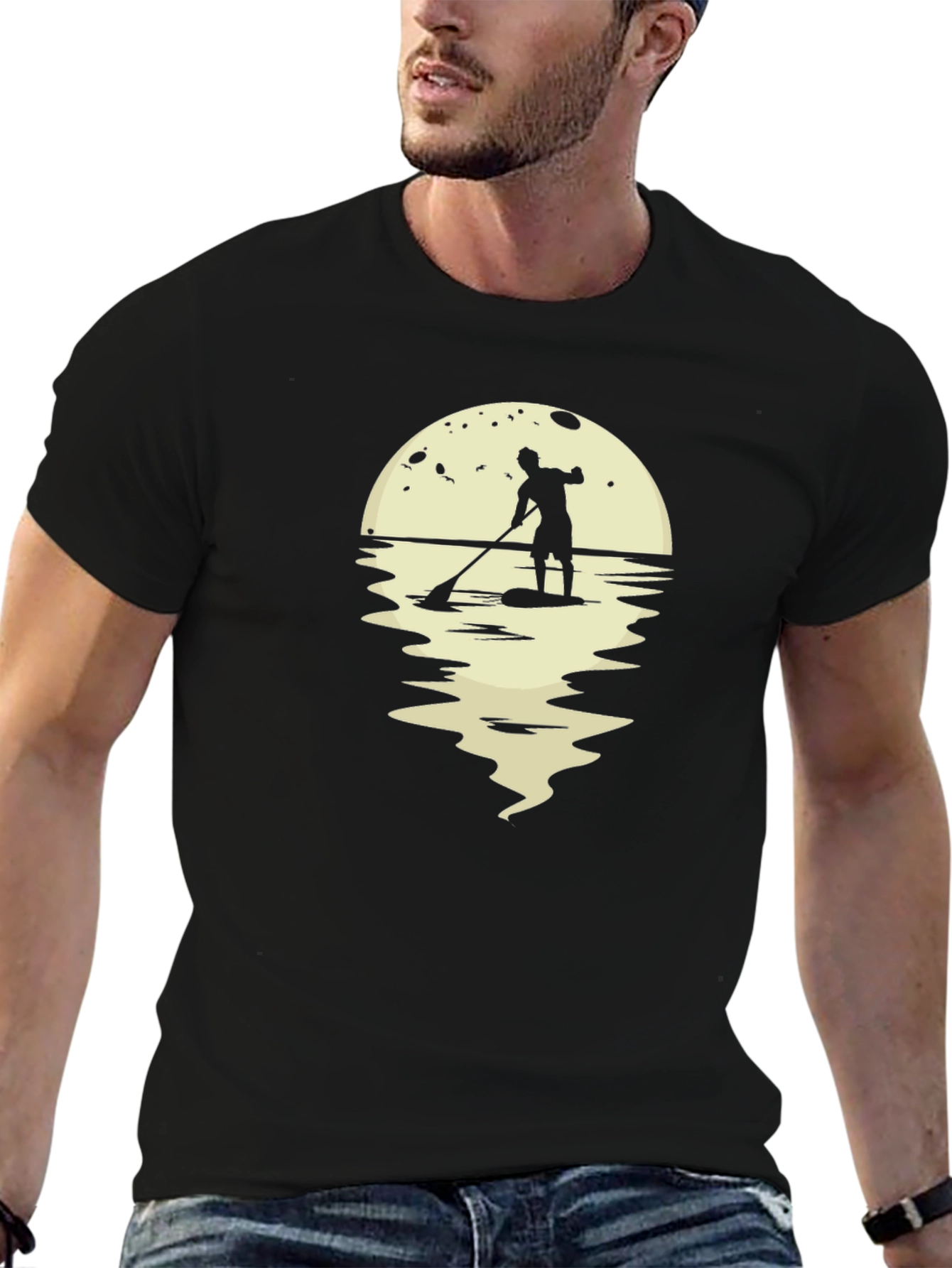 Paddle Boarder Moon Graphic T-Shirt
