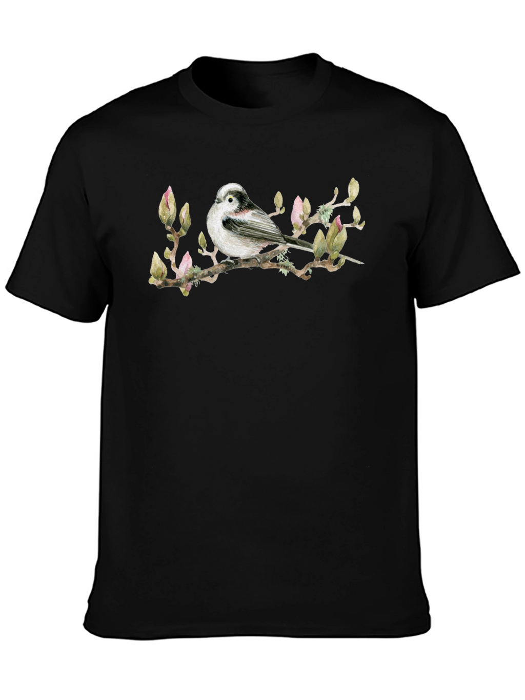 Bird on Branch Graphic Tee - Black Cotton T-Shirt