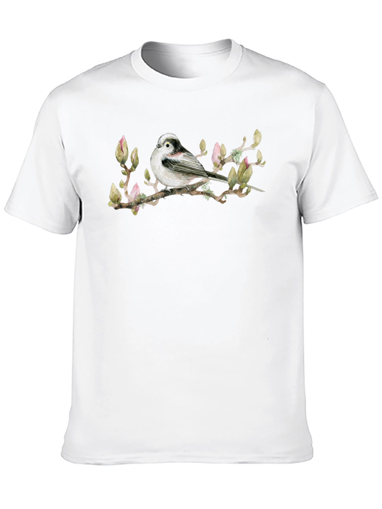Bird on Branch Graphic Tee - Black Cotton T-Shirt
