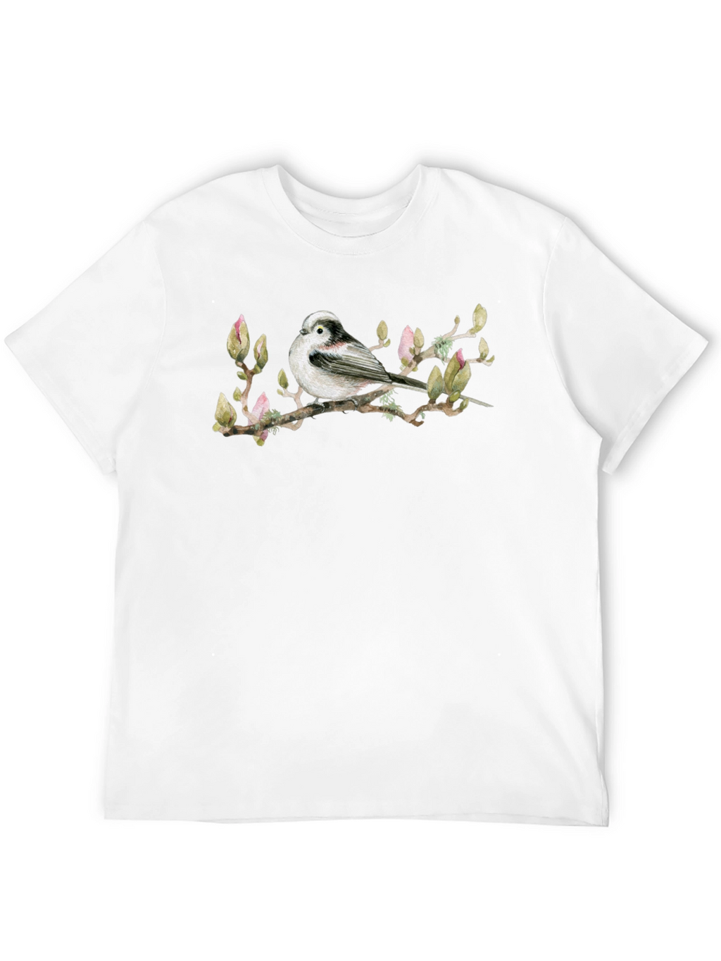 Bird on Branch Graphic Tee - Black Cotton T-Shirt
