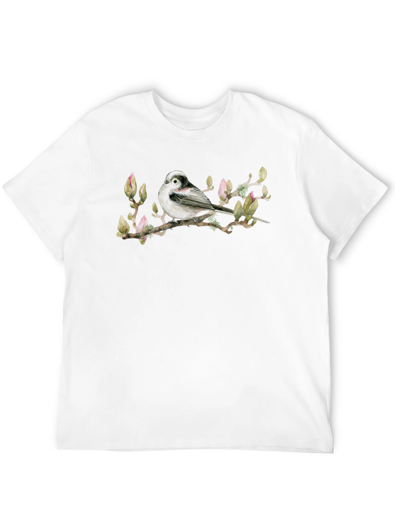 Bird on Branch Graphic Tee - Black Cotton T-Shirt