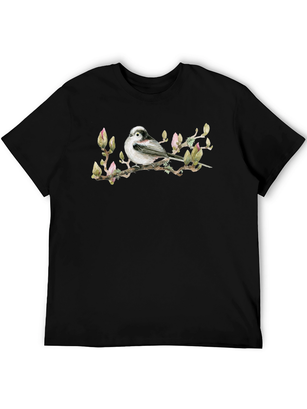 Bird on Branch Graphic Tee - Black Cotton T-Shirt