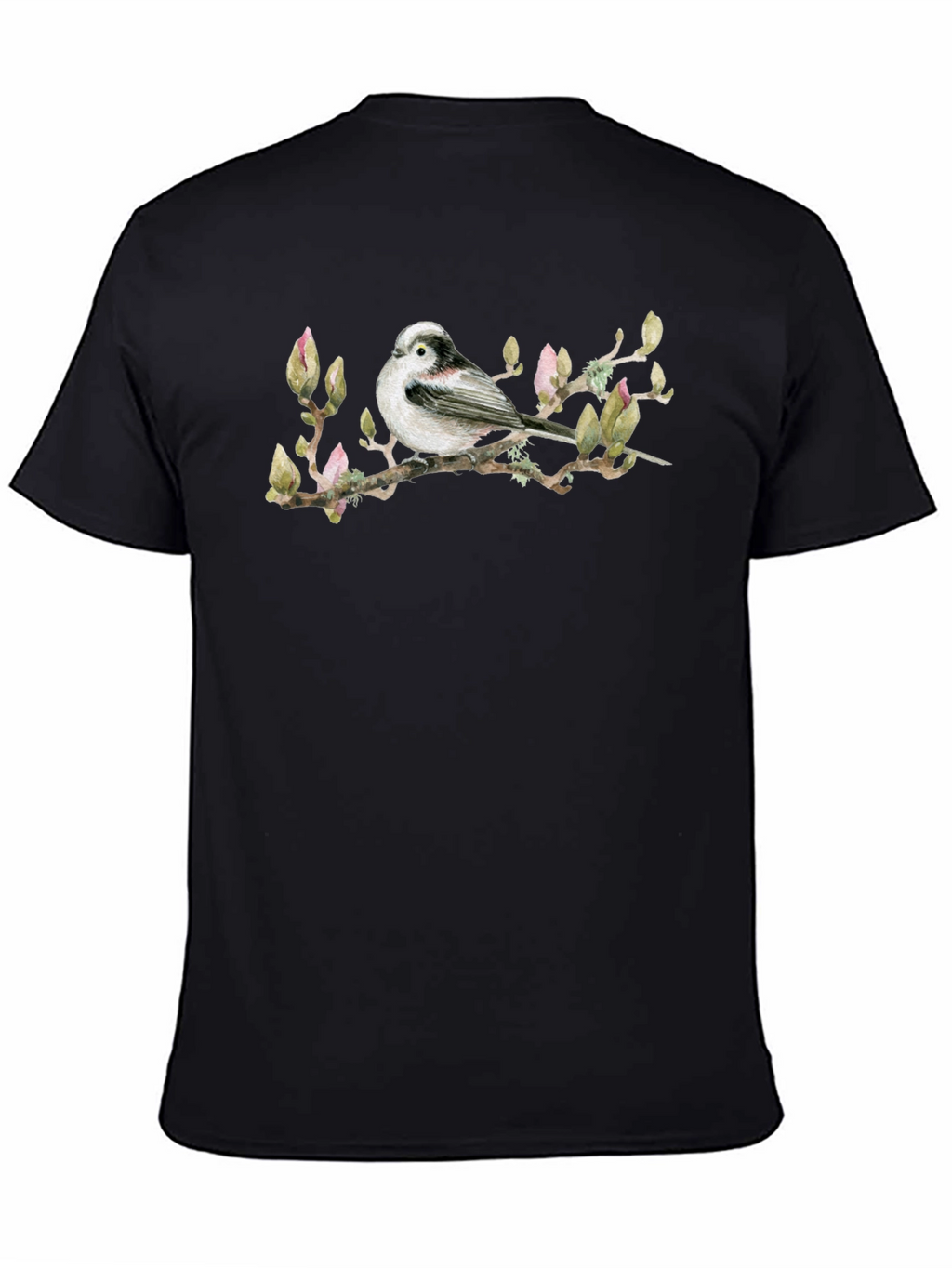 Bird on Branch Graphic Tee - Black Cotton T-Shirt